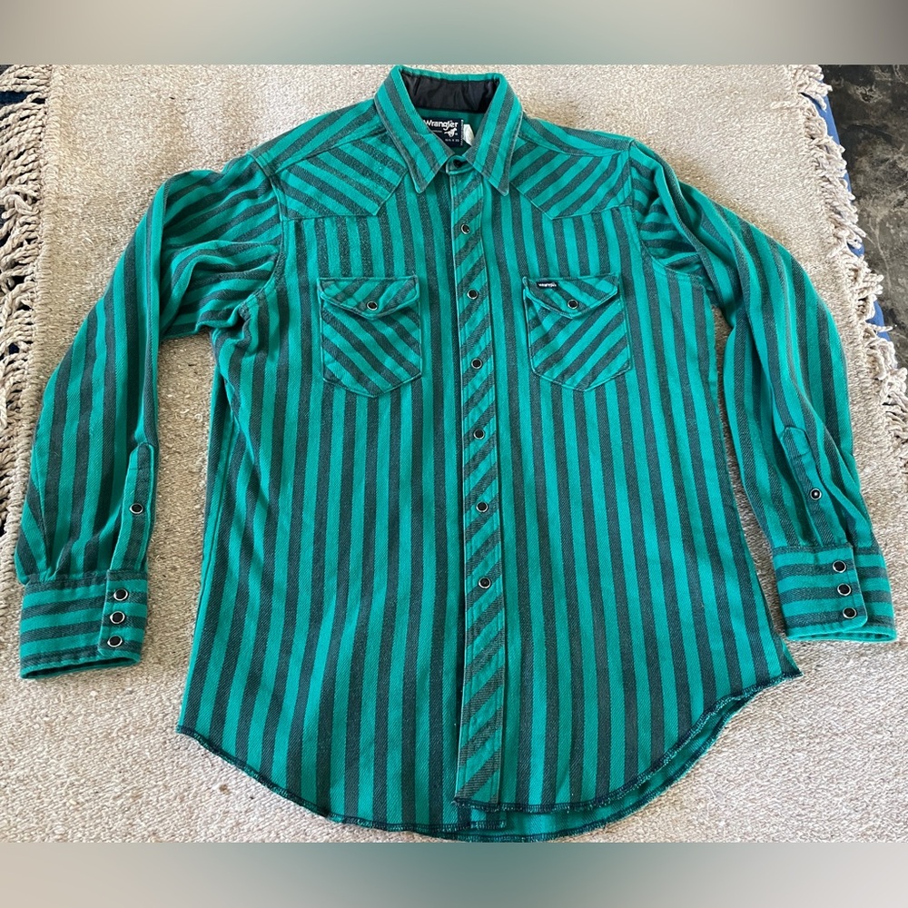 RARE Vintage Wrangler Western Striped Green & Black HEAVY cotton USA made